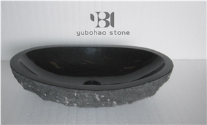 Hainan Black Basalt Round Basin Polished Oval Sink