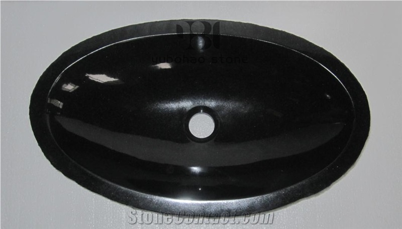 Natural Granite Vessel Oval Basin Black Round Sink