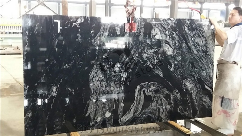 Nero Fantasy Granite, Cosmic Black Polished Tiles