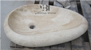 Round Natural Wash Bowls Oval White Marble Sinks