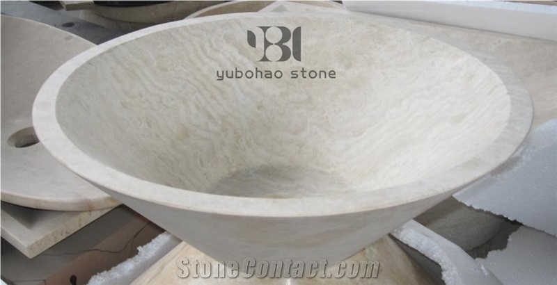 Yellow Honed Wash Basins Granite Round Farm Bowls