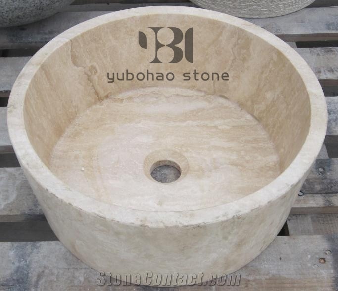Yellow Round Sandstone Basins Polished Wash Bowls