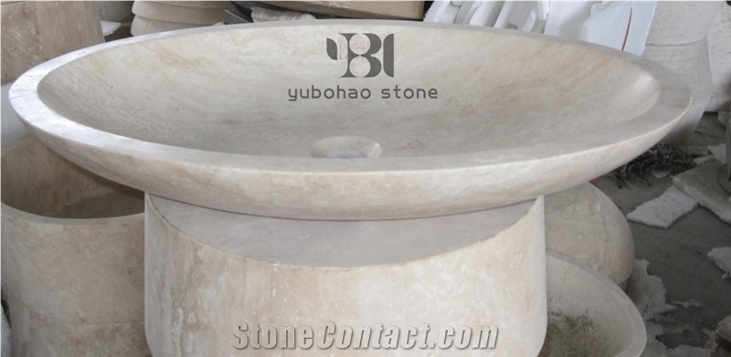 Yellow Round Sandstone Basins Polished Wash Bowls