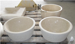 Yellow Sandstone Round Basin Polished Wash Bowls