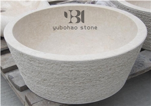 Yellow Sandstone Round Basin Polished Wash Bowls