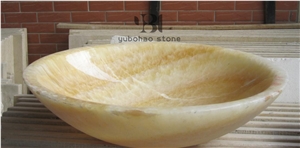 Yellow Sandstone Round Basins Polished Oval Sinks