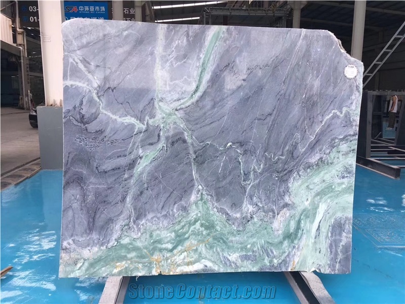 Polished Amazon Blue Marble with Green Veins Slab