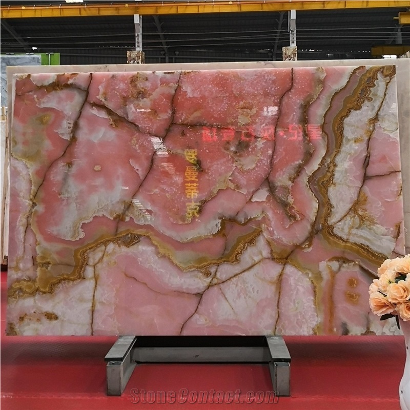 Polished India Pink Onyx Slabs Walling Tiles Price