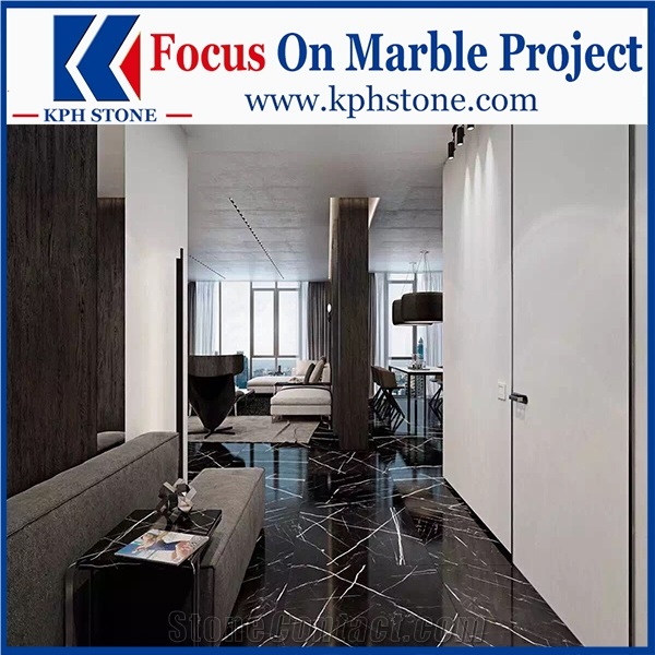 Black Marquina Marble Bedroom Flooring Tiles