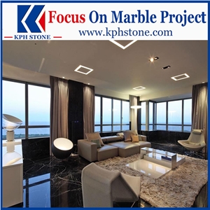 Cloudy Black Marble Living Room Floor Tiles