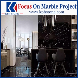 Cloudy Black Marble Living Room Floor Tiles