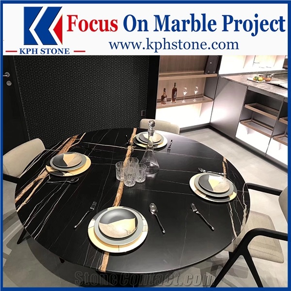Nero Laurent Black Gold Marble Dining Table Tops