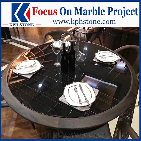 Nero Laurent Black Gold Marble Dining Table Tops