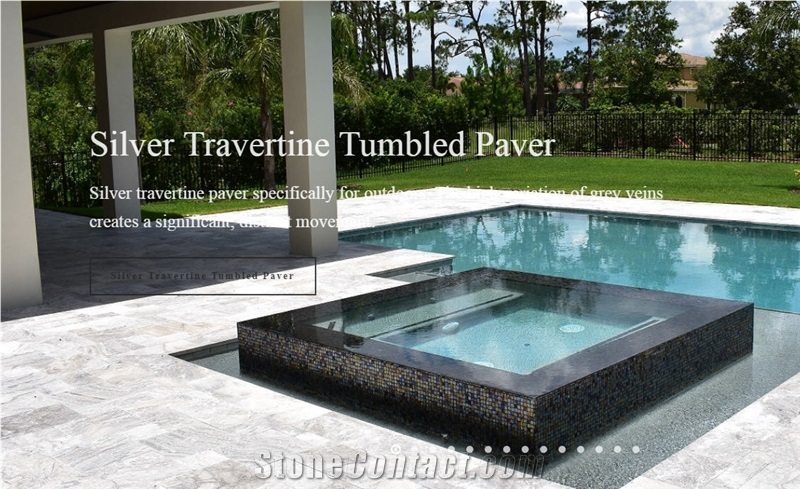 Silver Travertine Tumbled Pool Paver