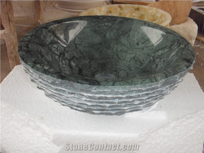 Rough Surface Indian Green Marble Sink Stone Basin