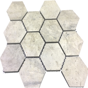 Wooden Vein White Marble Hexagon Mosaic Tile