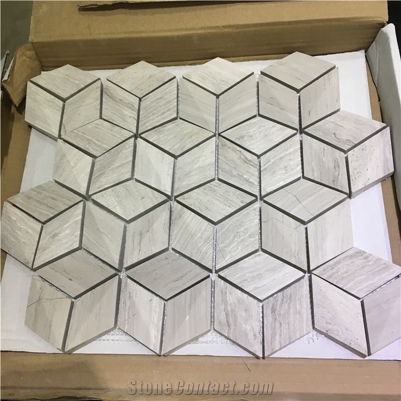 Wooden White Marble Hexagon Polished Mosaic Tile