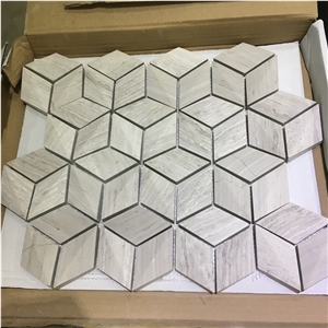 Wooden White Marble Hexagon Polished Mosaic Tile