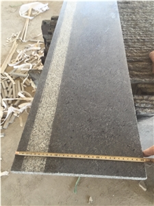 Honed Black Granite Treads with Flamed Band G684