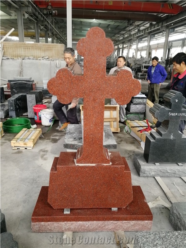 India Red Granite Cross Western Style Tombstone
