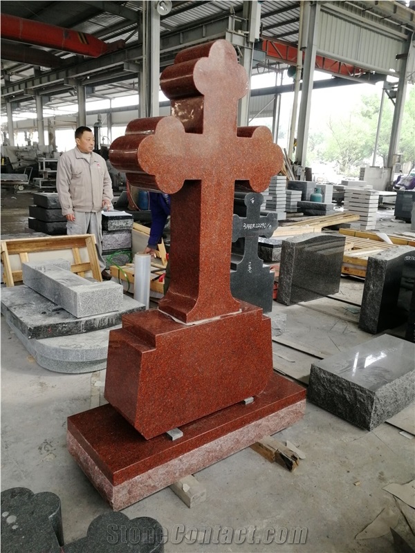 India Red Granite Cross Western Style Tombstone