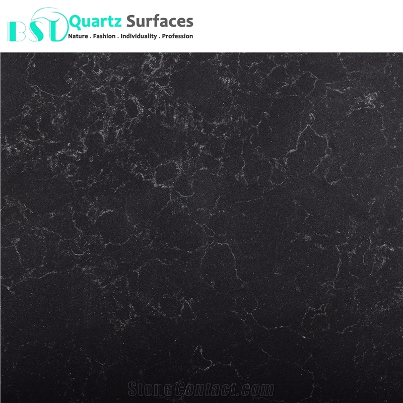 Marble Look Carrara Black Quartz Kitchen Island Top-Worktop