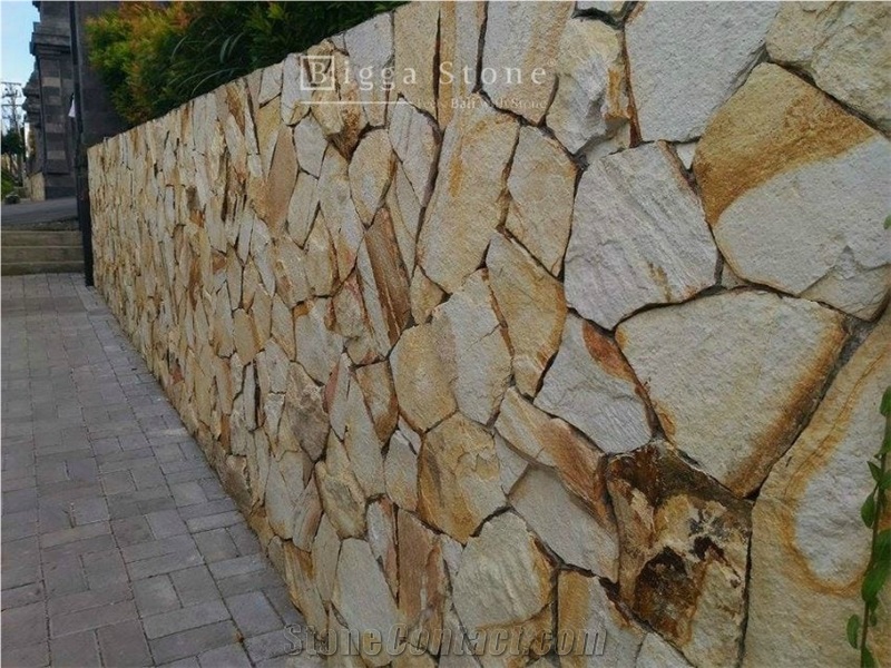 Yellow Palimanan Sandstone Mushroom Stone Wall