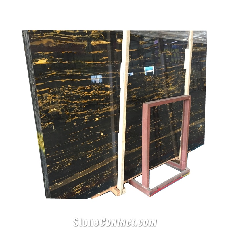 China Polished Black Gold Flower Marble Slabs