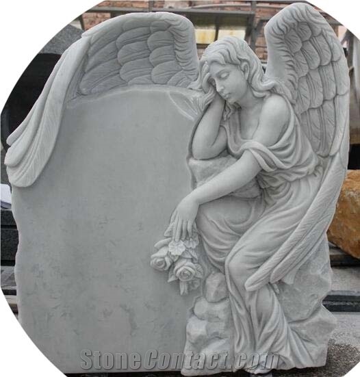 Hand Carved White Marble Stone Tombstone