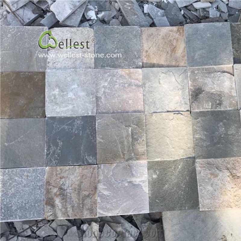 Multicolor Oyster Quartzite Paving Cobblestone Tiles