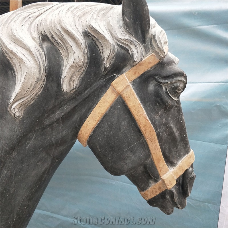 Black Marble Horse Sculptures, Animal Statues