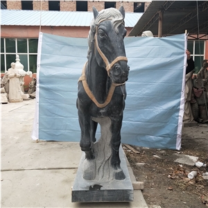 Black Marble Horse Sculptures, Animal Statues