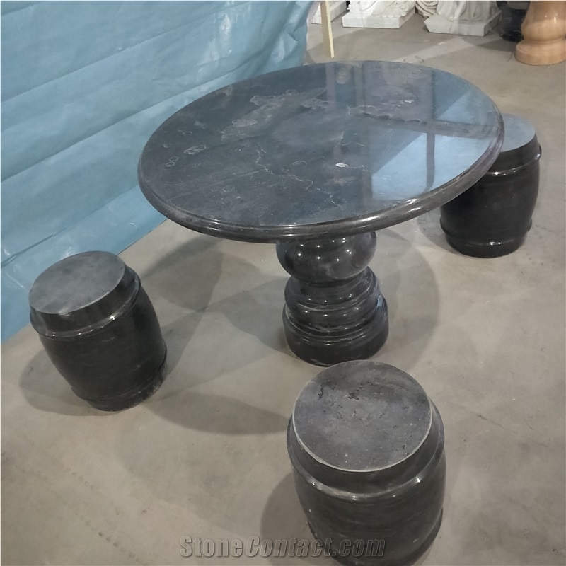 Black Polished Marble Bench Park Table Garden