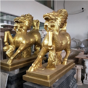 Carved Brown Copper Lion Statues Animal Sculptures