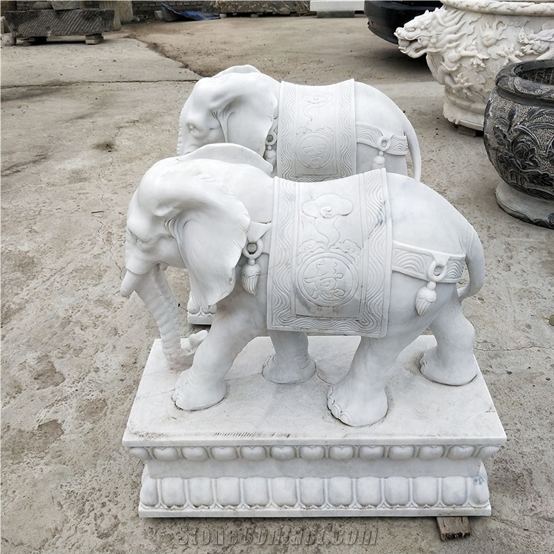 Carved Marble Animal Elephant Statues Sculptures