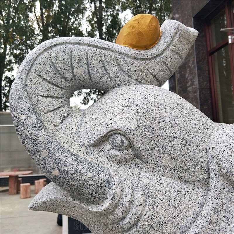 Grey Granite Elephant Statues, Animal Sculptures