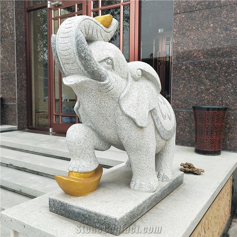Grey Granite Elephant Statues, Animal Sculptures