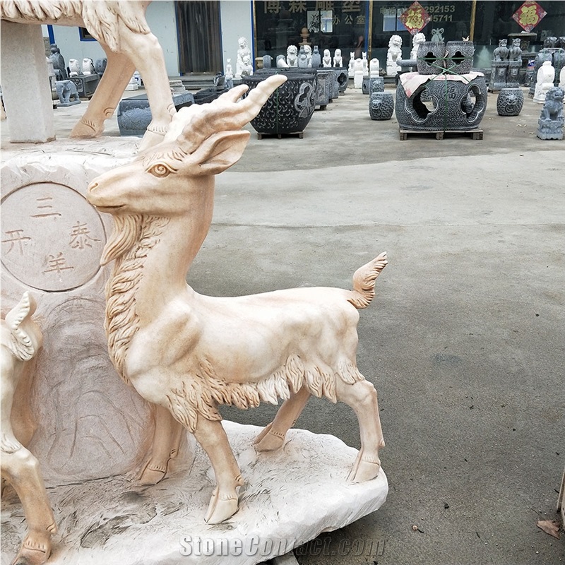 Hand Carved Marble Animal Deer Statues Sculptures