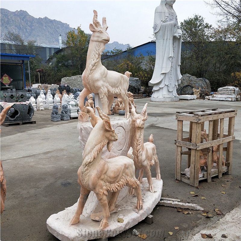 Hand Carved Marble Animal Deer Statues Sculptures