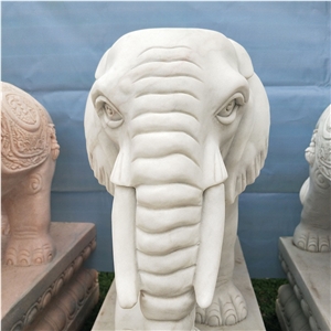Hand Carved White Marble Abstract Elephant Statue