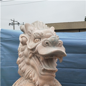 Pink Marble Lion Sculptures, Hand Carved Statues