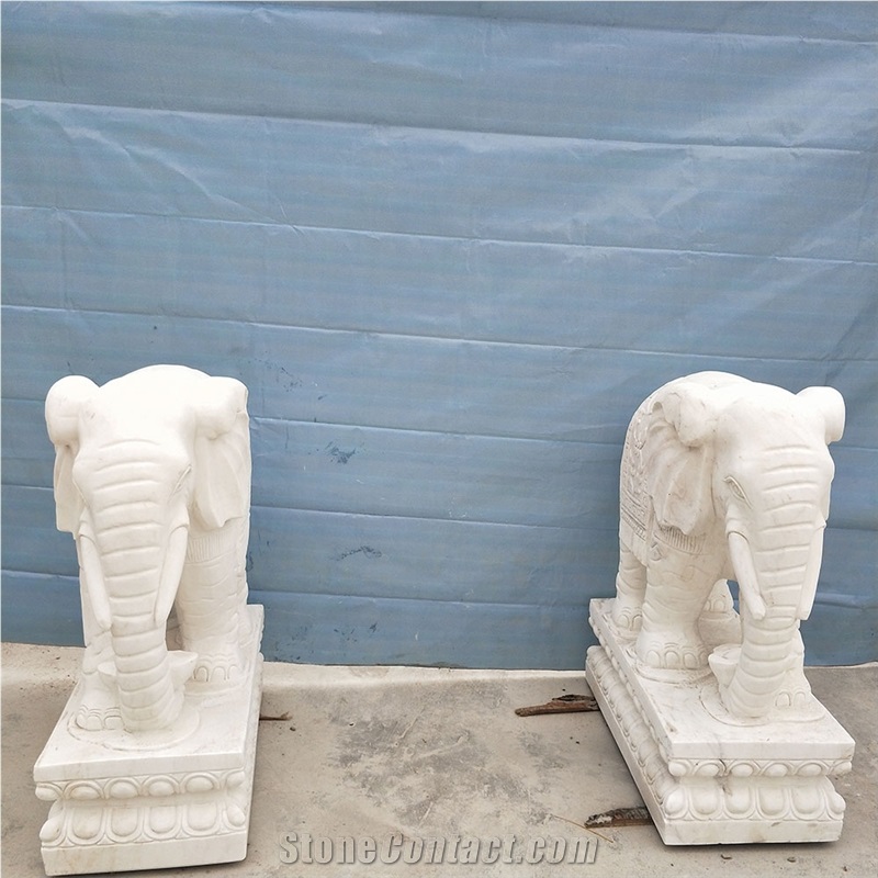 White Elephant Statues, Carved Animal Sculptures