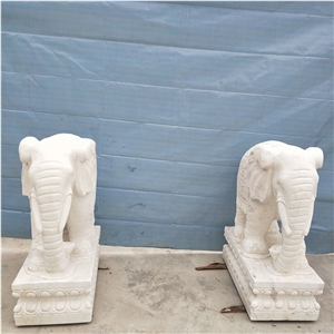 White Elephant Statues, Carved Animal Sculptures