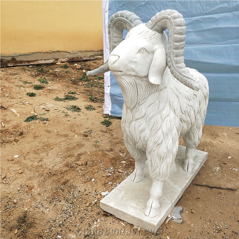 White Marble Carved Animal Goat Statues Sculptures