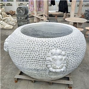White Marble Carved Flower Pot Vases Planters