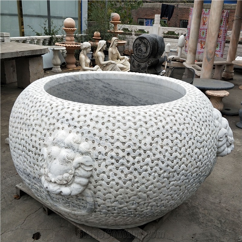 White Marble Carved Flower Pot Vases Planters