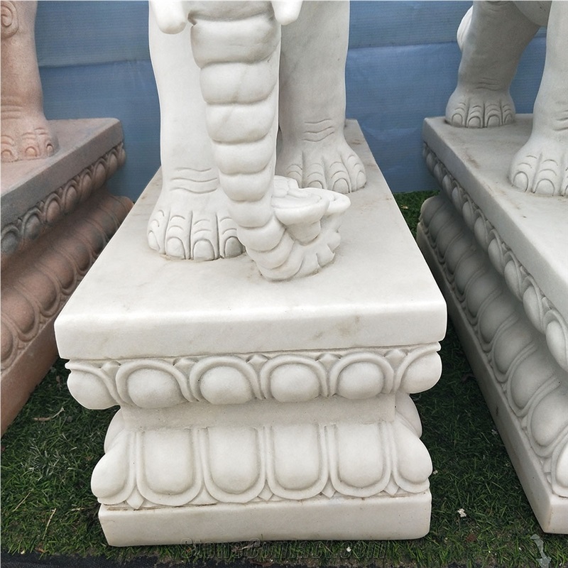 White Marble Elephant Sculptures Animal Statues