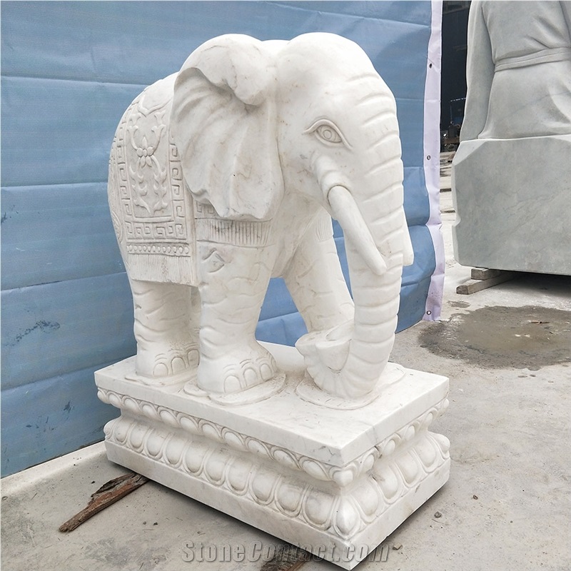 White Marble Elephant Statues Animal Sculptures