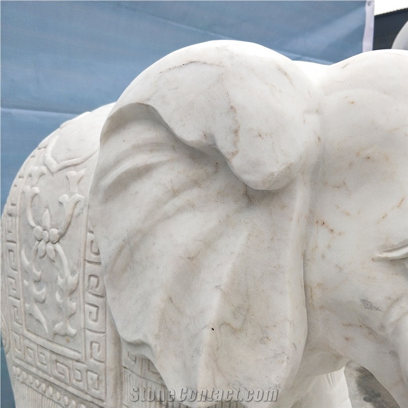 White Marble Elephant Statues Animal Sculptures