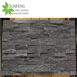 Black Stacked Stone Quartzite Wall Cladding Panels